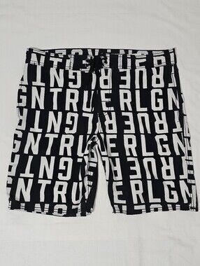 True Religion Boardwalk Swim Trunks Men’s 34 Black White Logo Print